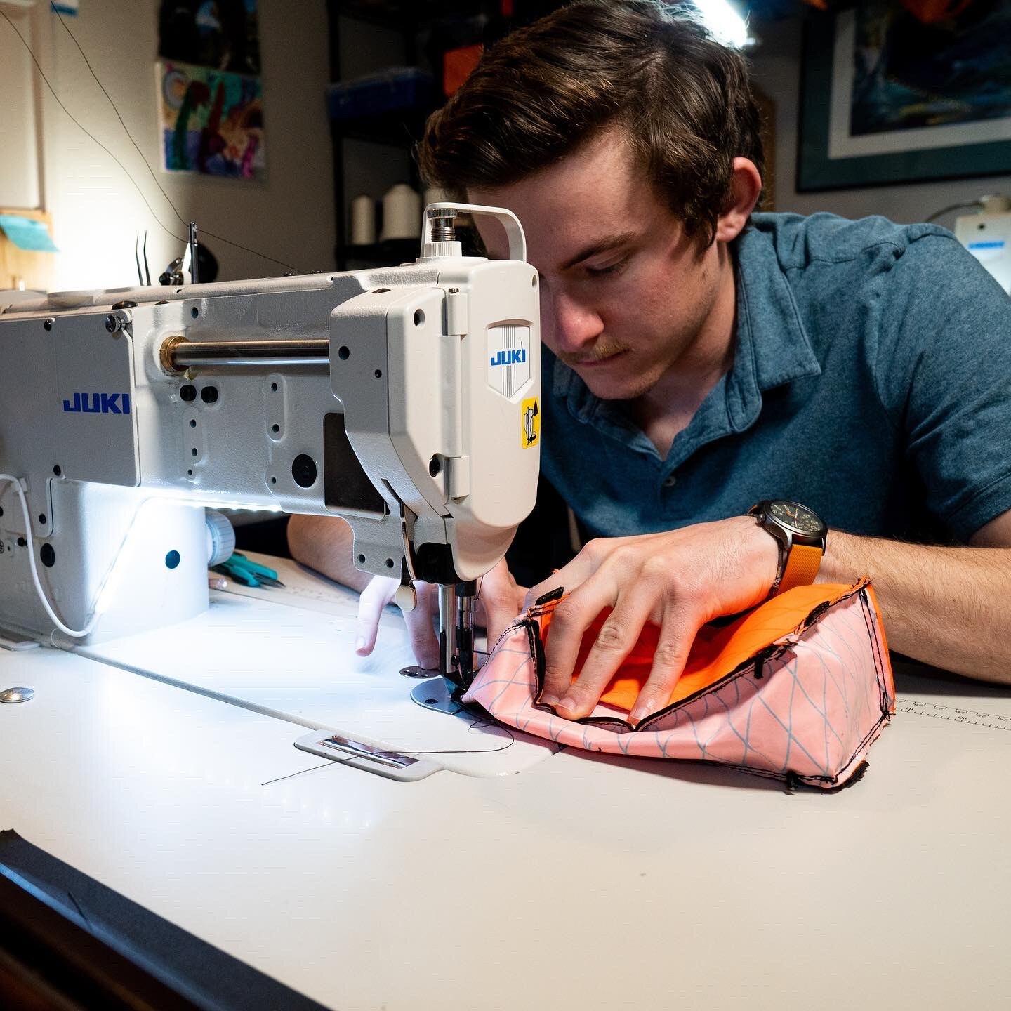 Matt Evans sewing at his workshop in Tarpon Springs, Florida